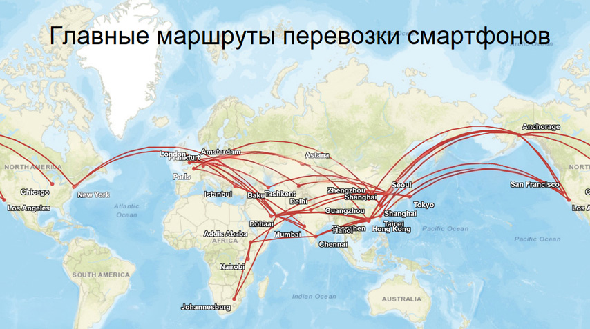 Главные маршруты перевозки смартфонов