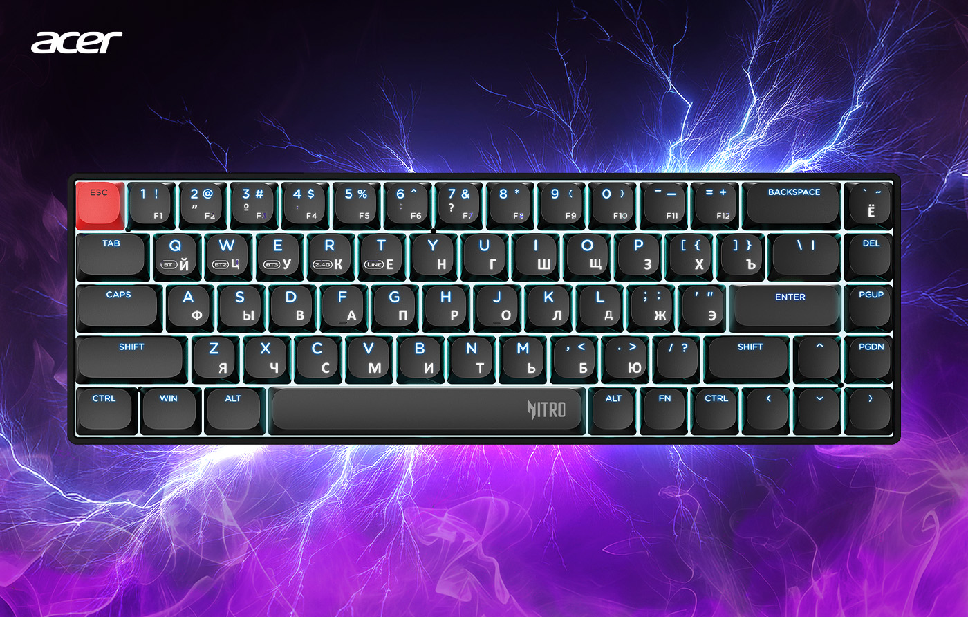 Acer представляет игровую беспроводную клавиатуру OKR400 из серии Nitro