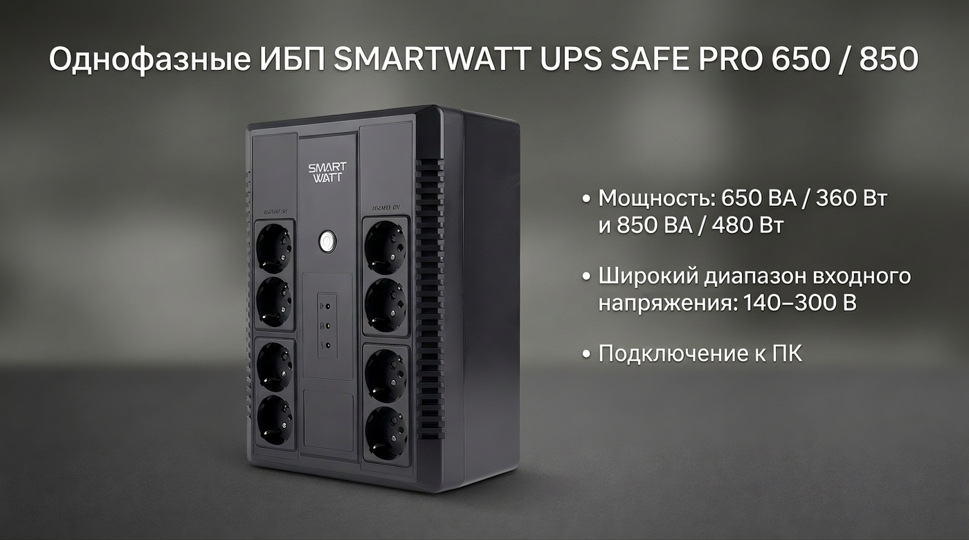 Компактные линейно-интерактивные ИБП SMARTWATT UPS SAFE PRO 650 и 850 